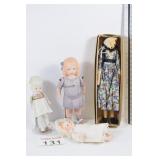 (5) Dolls, 4 Ceramic Dolls, 1 Wooden Doll