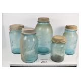 (5) Blue Mason Jars