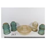 (4) Insulators & Glass Chicken Waterer