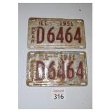 (2) 1951 Illinois State License Plate