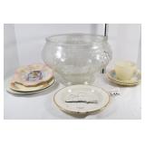 Punch Bowl, Assorted Plates & Cup