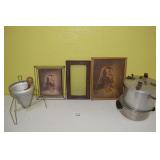 Assorted Pans, Strainer & Pictures