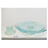 Teal Depression Glass Plate w/ Candlestick Glued..