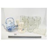 (6) Mason Jar Style Mugs, Chinese Tea Pot, & Misc.