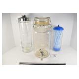 Glass Drink Dispenser & (2) Straw Canisters