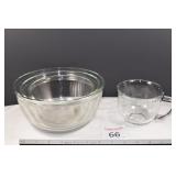 (3) Glass Mixing Bowls & Cup