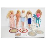 (4) Barbies, (1) Skipper & Accessories