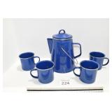 Enamel  Coffee Pot w/ (4) Mugs