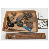 Antique Level, Pulleys, & Drills