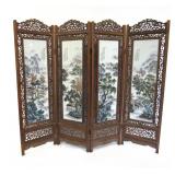 Porcelain Mounted Four Panel Floor Screen. Porcelain Mounted Four Panel Floor Screen.