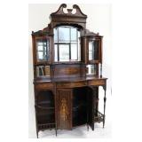 Edwardian Inlaid Mirror Back Etagere / Cabinet