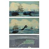 LOT of Three Naive Maritime Scenes.