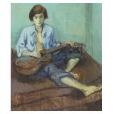 SOYER, Moses. Oil on Canvas. Woman with Guitar. SOYER, Moses. Oil on Canvas. Woman with Guitar.