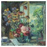 BURLIUK, David. Oil on Canvas. Floral Still Life. BURLIUK, David. Oil on Canvas. Floral Still Life.