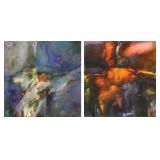 ILLEGIBLY Signed. Pair of Abstract Paintings. ILLEGIBLY Signed. Pair of Abstract Paintings.