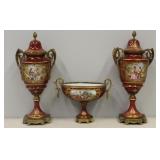 SEVRES Signed 3 Piece Porcelain Garniture Set.