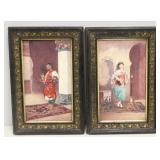 2 Framed Antique Orientalist Decorated Porcelain 2 Framed Antique Orientalist Decorated Porcelain