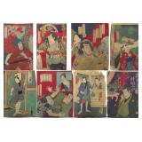 Eight Toyokuni Wooblock Prints.