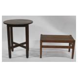 Stickley Style Oak Lamp Table & Slatted Bench.