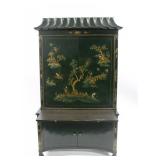 Antique Chinoiserie Decorated Secretary Bookcase.