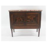 Louis XV1 Style Inlaid and Marbletop Cabinet.