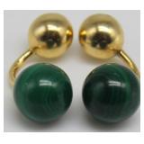 JEWELRY. Cartier 18kt Gold and Malachite Cufflinks