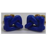 JEWELRY. Tiffany & Co. 18kt Gold Lapis Cufflinks.