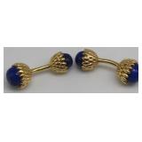 JEWELRY. 14kt Gold and Lapis Acorn Cufflinks.