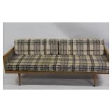 MIDCENTURY. Cane Armed Settee With Cushions. MIDCENTURY. Cane Armed Settee With Cushions.