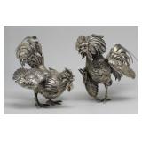 SILVER. Pair of Signed German 835 Silver Cockerels SILVER. Pair of Signed German 835 Silver Cockerels
