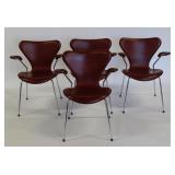 FRITZ HANSEN. Set of 4 Leather & Chrome Chairs.