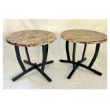 Pair faux marble top end tables metal base