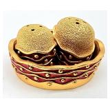Petite gold tone acprn salt & pepper shakers