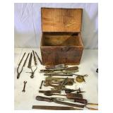 Vimtage wooden box w vintage tools