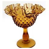 Amber glass hobnail compote
