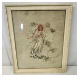 Antique framed needlepoint of a lady