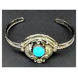 Unique sterling silver & turquoise bangle bracelet