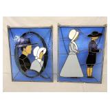 Leaded stained glass Amish people