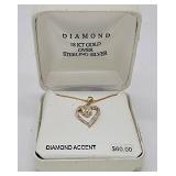 18k over silver diamond heart necklace