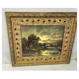 Antique print in ornate gesso frame