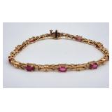 14k gold bracelet pink stones diamond accents