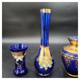 Bohemaian cobalt blue glass vases