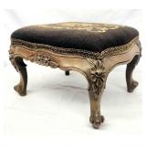 Petite solid mahogany needlepoint footstool