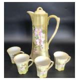 Hand painted Nippon chocolate pot w cups