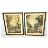 Two antique framed French prints large