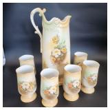 Porcelain pitcher & cups marked RS