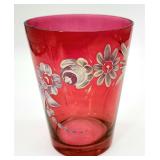 Enamel painted cranberry vase