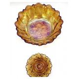 Carnival glass bowl & candleholder