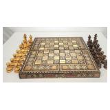 Unique inlaid wooden chess set complete