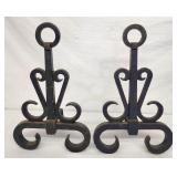 Heavy solid iron antique andirons